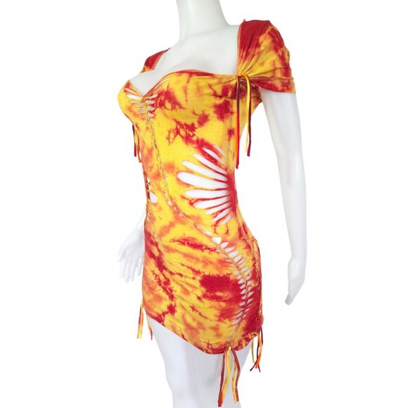 TEMPTRESS COLLECTION - LARGE - Solar Flare Tie-Dyed Dress - Radiant Red, Yellow - Picture 6 of 7